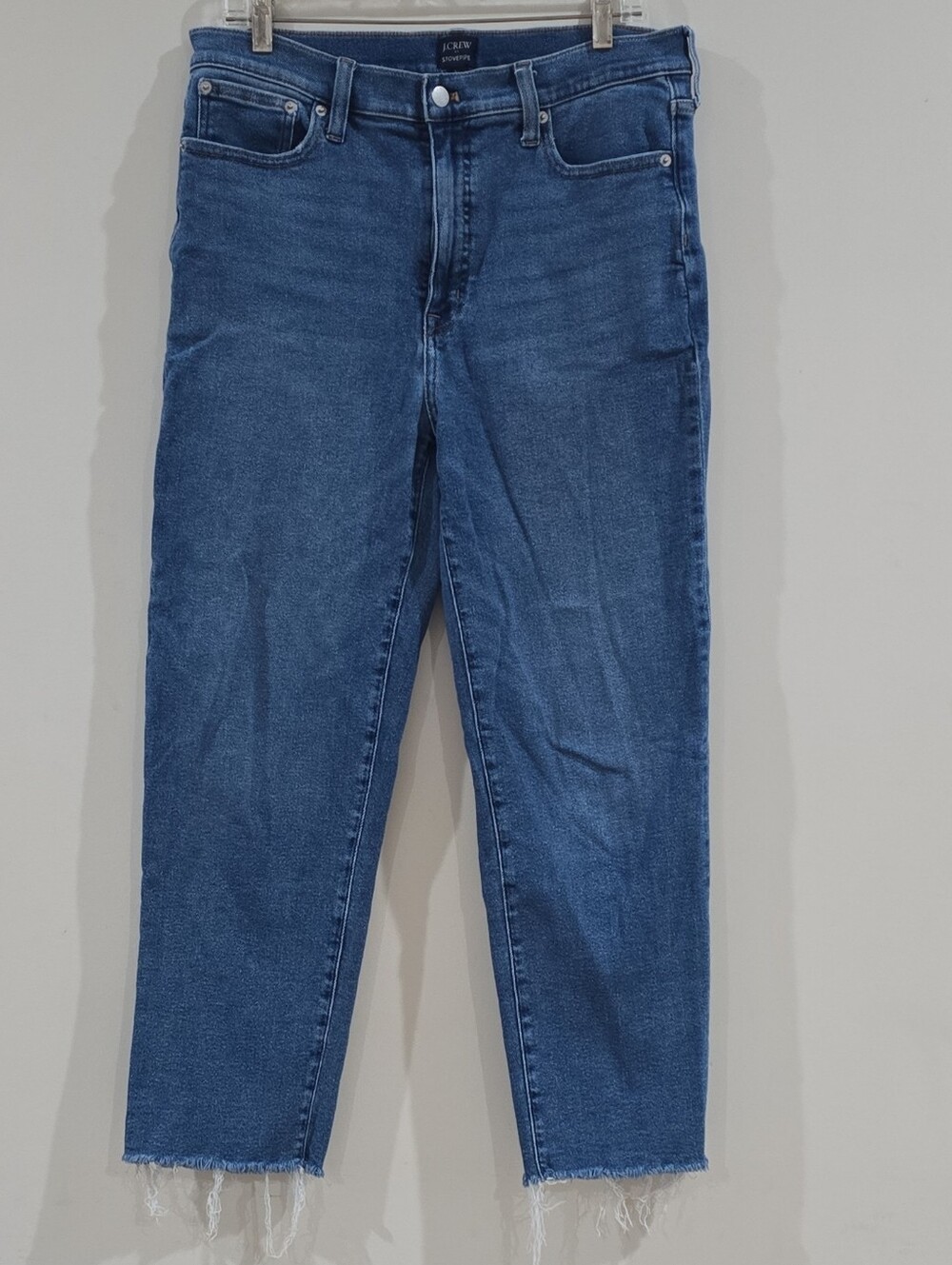 J.Crew Stovepipe Signature Stretch Jeans Women’s Sz 31 Med Wash Raw Hem